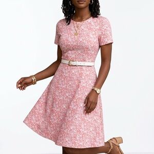 Huhot Pink Floral Midi Dress Pastel A-Line Spring Summer Wedding Guest